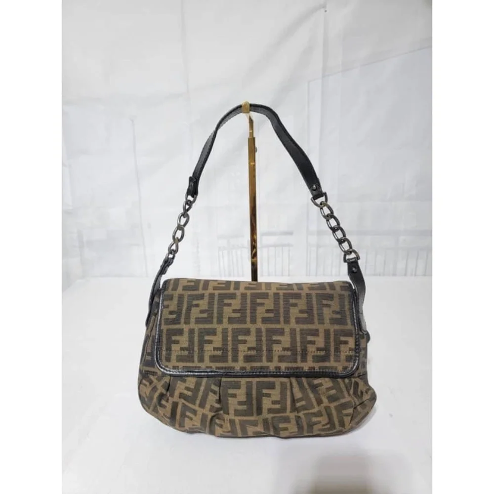 Authentic Fendi Tobbaco Zucca Canvas and Leather B Bis Hobo Shoulder Bag…